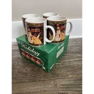 Set Of 4‎ Susan Winget Christmas Snowman & Santa Tall Coffee Mugs Certified Int